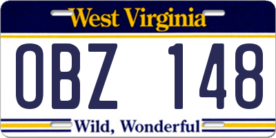 WV license plate OBZ148