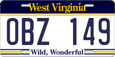 WV license plate OBZ149