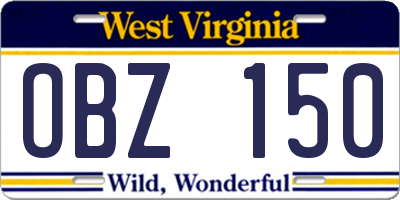 WV license plate OBZ150