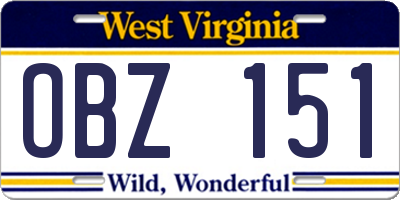 WV license plate OBZ151