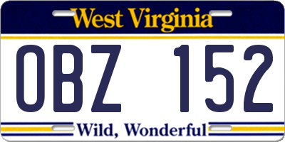 WV license plate OBZ152