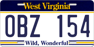 WV license plate OBZ154