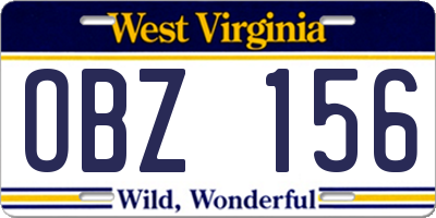 WV license plate OBZ156