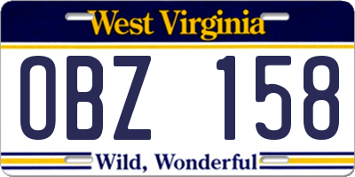 WV license plate OBZ158
