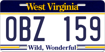 WV license plate OBZ159