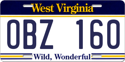 WV license plate OBZ160