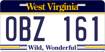 WV license plate OBZ161
