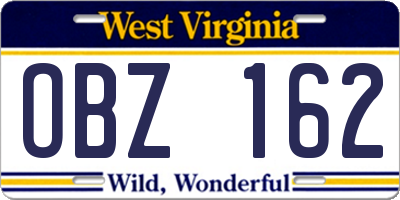 WV license plate OBZ162