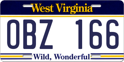 WV license plate OBZ166
