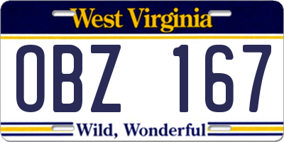 WV license plate OBZ167