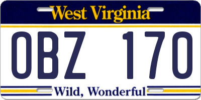 WV license plate OBZ170