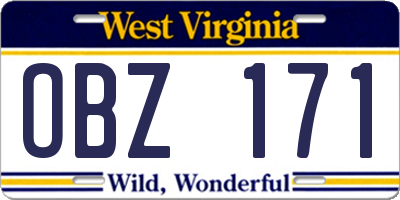 WV license plate OBZ171