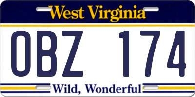 WV license plate OBZ174