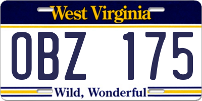 WV license plate OBZ175