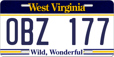 WV license plate OBZ177