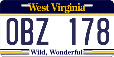 WV license plate OBZ178