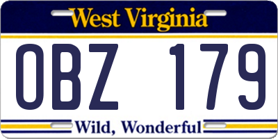 WV license plate OBZ179