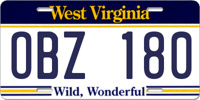 WV license plate OBZ180