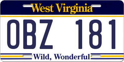 WV license plate OBZ181