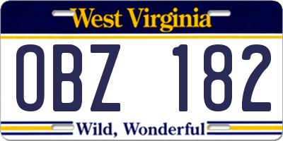 WV license plate OBZ182