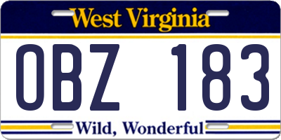 WV license plate OBZ183