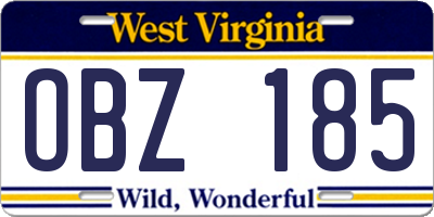 WV license plate OBZ185