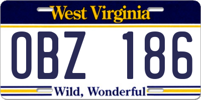 WV license plate OBZ186
