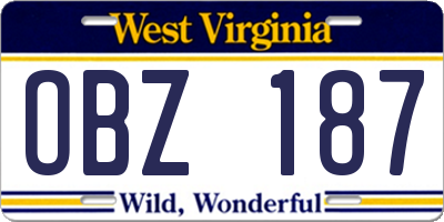 WV license plate OBZ187