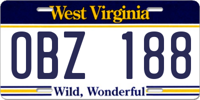WV license plate OBZ188