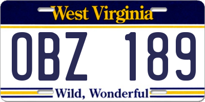 WV license plate OBZ189
