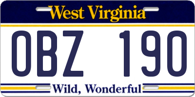 WV license plate OBZ190