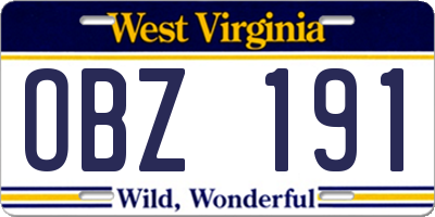 WV license plate OBZ191