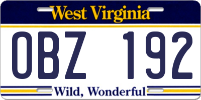 WV license plate OBZ192