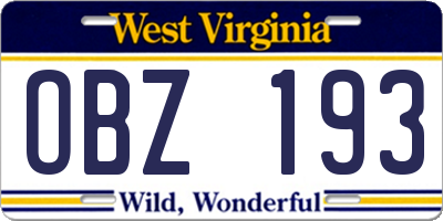 WV license plate OBZ193