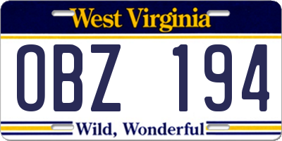WV license plate OBZ194