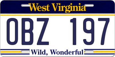 WV license plate OBZ197