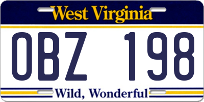 WV license plate OBZ198