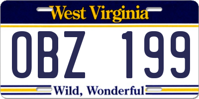 WV license plate OBZ199