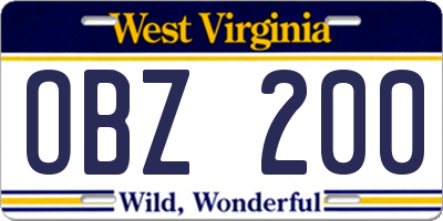WV license plate OBZ200