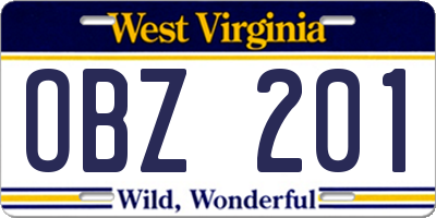 WV license plate OBZ201