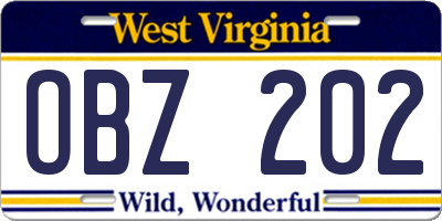 WV license plate OBZ202