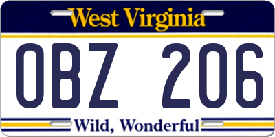 WV license plate OBZ206