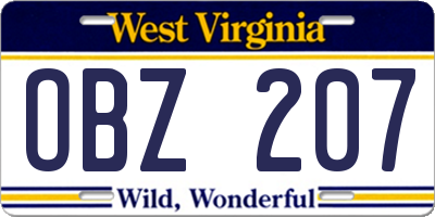 WV license plate OBZ207
