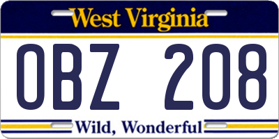 WV license plate OBZ208