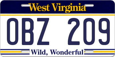 WV license plate OBZ209