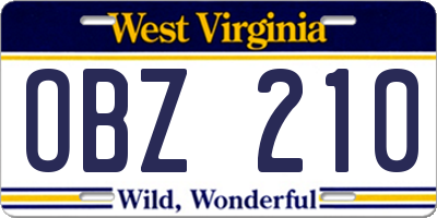 WV license plate OBZ210