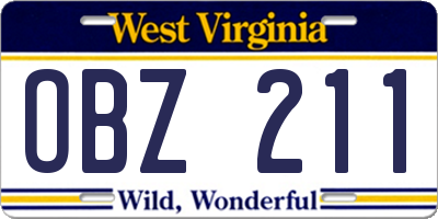 WV license plate OBZ211