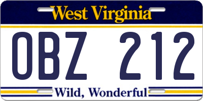 WV license plate OBZ212