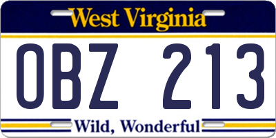 WV license plate OBZ213