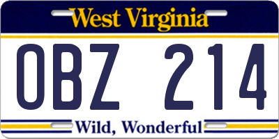 WV license plate OBZ214